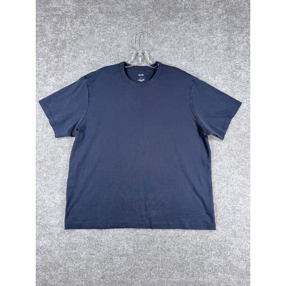 Open Edit Mens Large T-Shirt Navy Blue Short Sleeve Crew Neck Cotton Solid